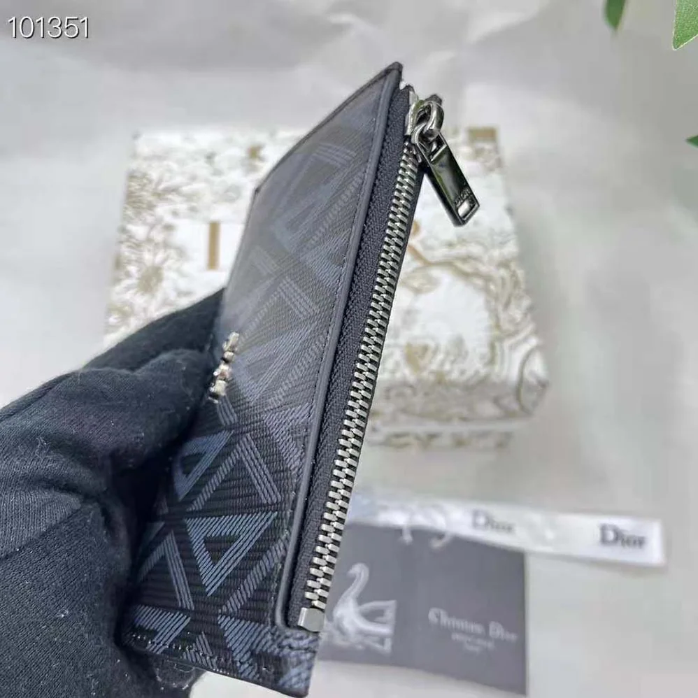 Dior Zipped Card Holder Black CD Diamond Canvas for Men