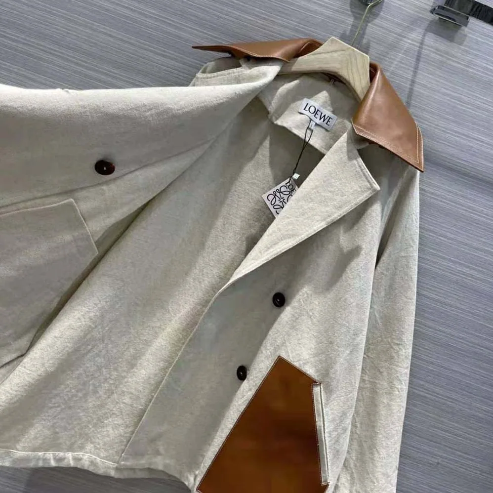 Loewe Trapeze Peacoat in Cotton and Linen for Women Loewe Trapeze Peacoat in Cotton and Linen for Women