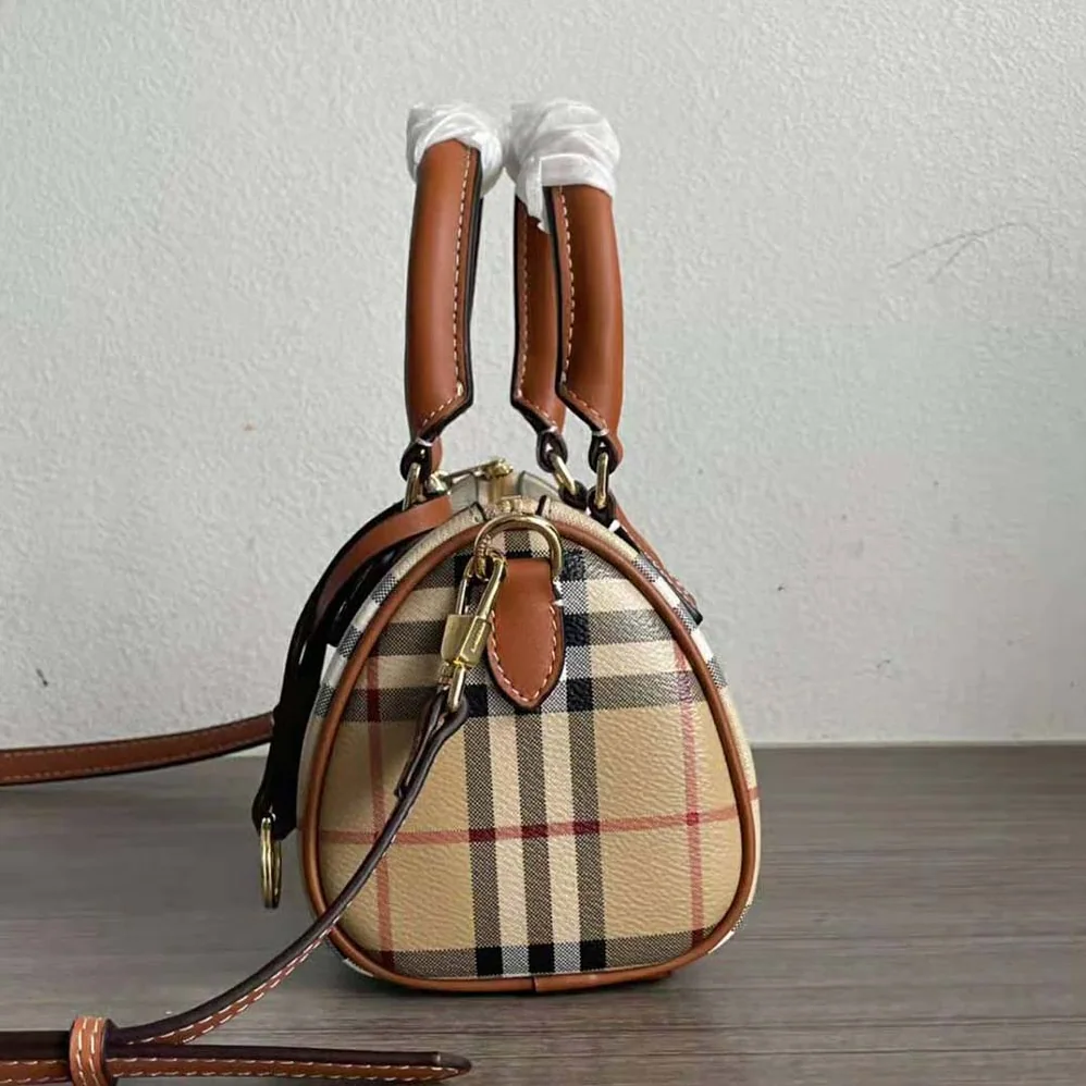 Burberry Mini Check Bowling Bag for Women in Brown
