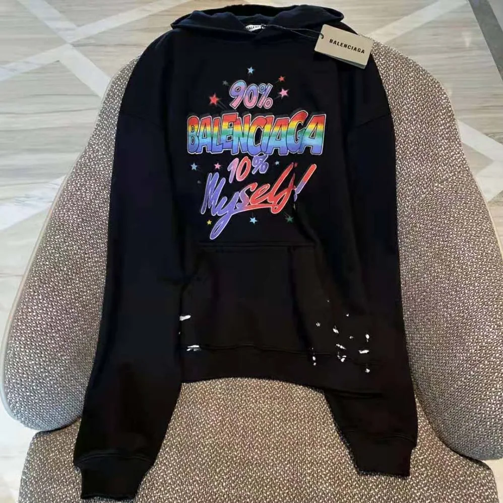 Balenciaga 90/10 Hoodie Wide Fit in Washed Black Medium Fleece for Men