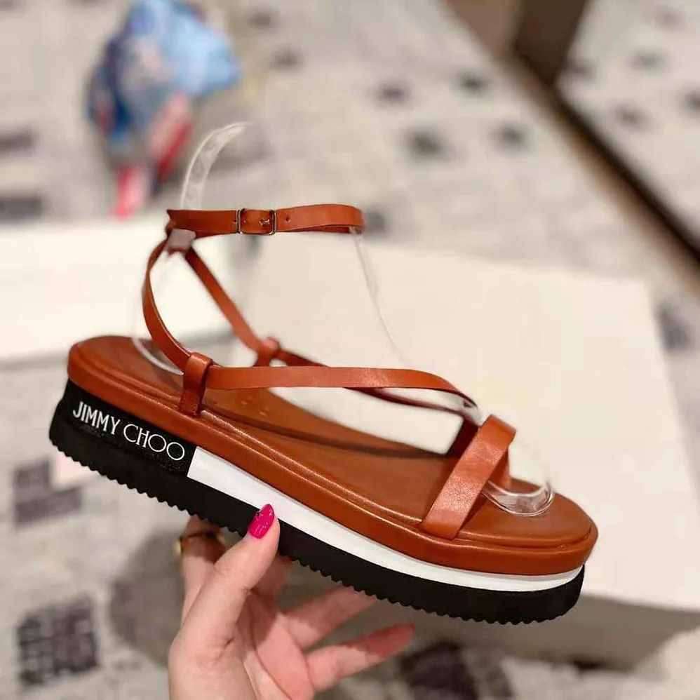 Jimmy Choo Pine Flat Cuoio Vachetta Leather Platform Sandals for Women Jimmy Choo Pine Flat Cuoio Vachetta Leather Platform Sandals for Women