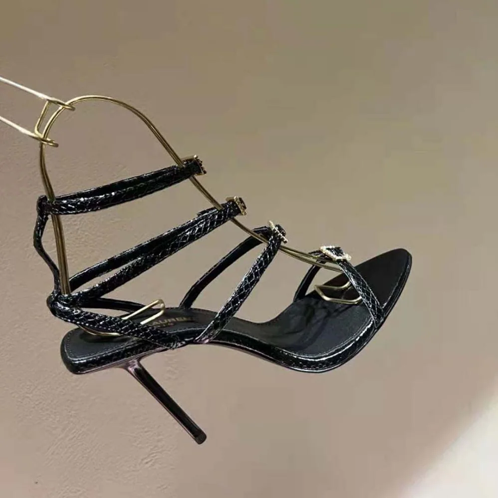 Saint Laurent YSL Nuit Sandals in Lacquered Ayers for Women Saint Laurent YSL Nuit Sandals in Lacquered Ayers for Women