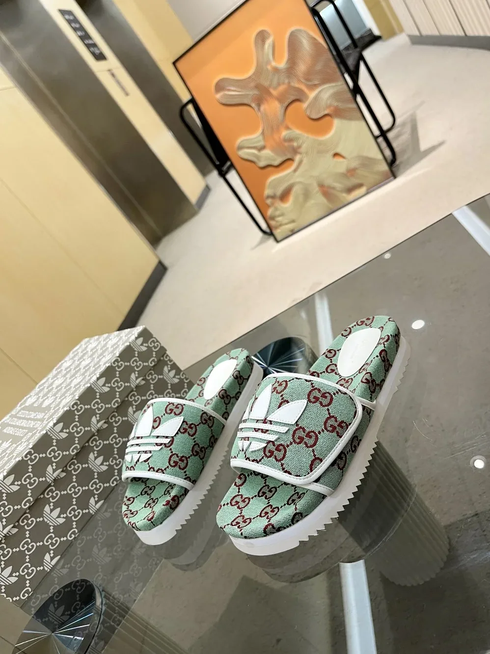Gucci x Adidas GG Platform Sandal Light Grey for Women Gucci x Adidas GG Platform Sandal Light Grey for Women
