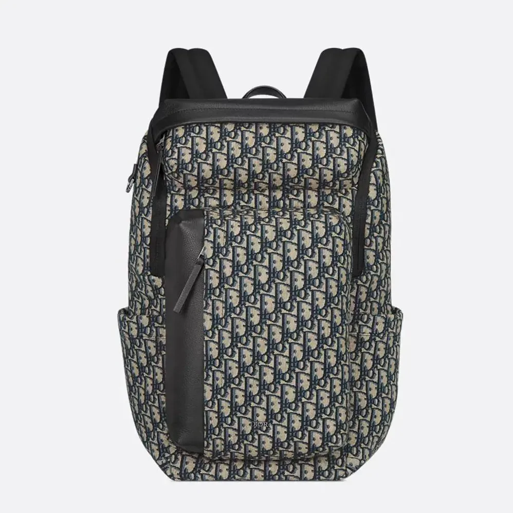 Dior Rider Soft Zipped Backpack Beige and Black Dior Oblique Jacquard with Black Grained Calfskin for Men Dior Rider Soft Zipped Backpack Beige and Black Dior Oblique Jacquard with Black Grained Calfskin for Men