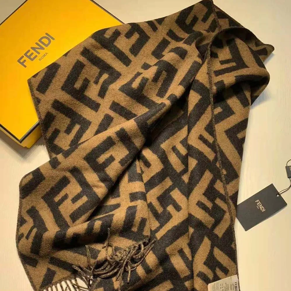 Fendi Long Scarf with Fringed Edges for Women in Brown Fendi Long Scarf with Fringed Edges for Women in Brown