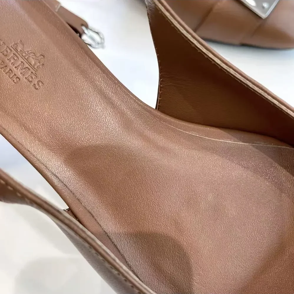 Hermes Gold Innocente Slingback with Kelly Buckle for Women in Brown