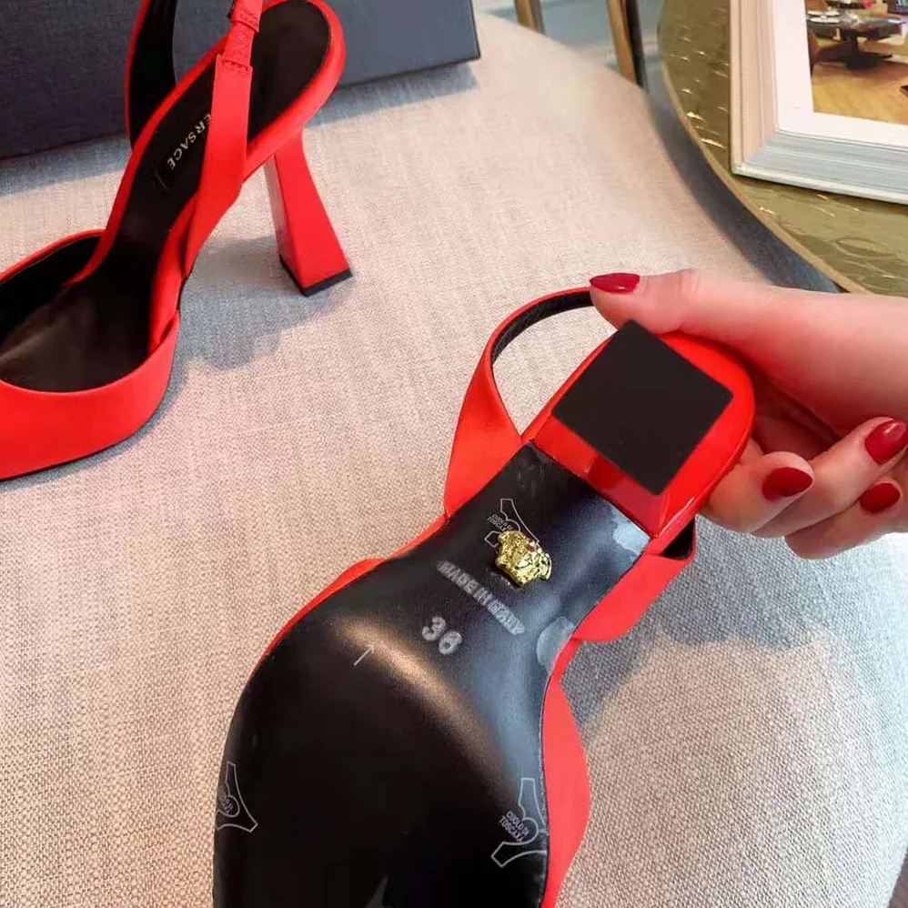Versace La Medusa Satin Sling-Back Pumps in 105mm Heel Height for Women in Red