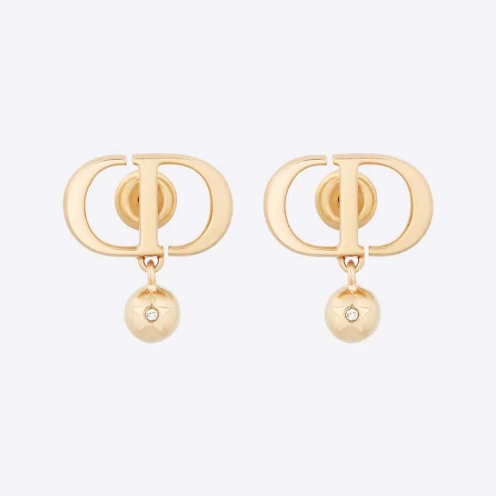 Dior Petit CD Earrings Gold-Finish Metal and White Crystals for Women Dior Petit CD Earrings Gold-Finish Metal and White Crystals for Women
