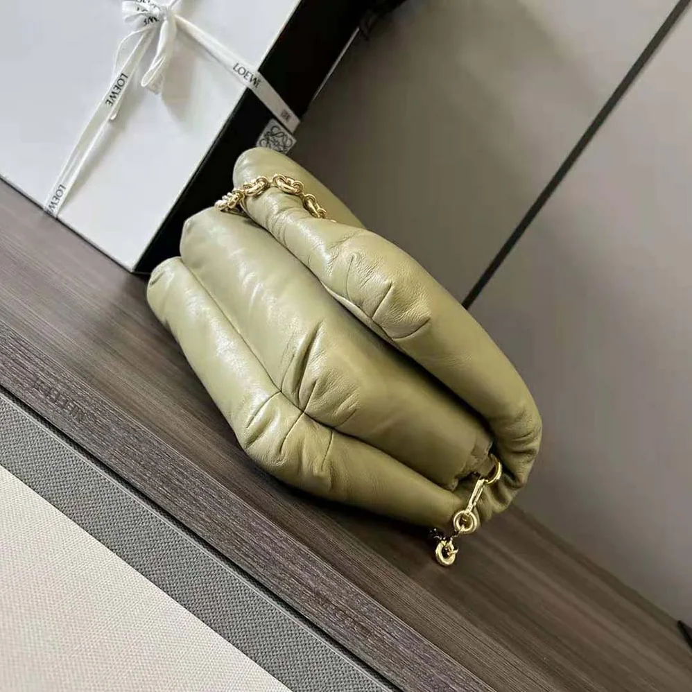 Loewe Puffer Goya Bag in Shiny Nappa Lambskin for Women in Clay Green Loewe Puffer Goya Bag in Shiny Nappa Lambskin for Women in Clay Green