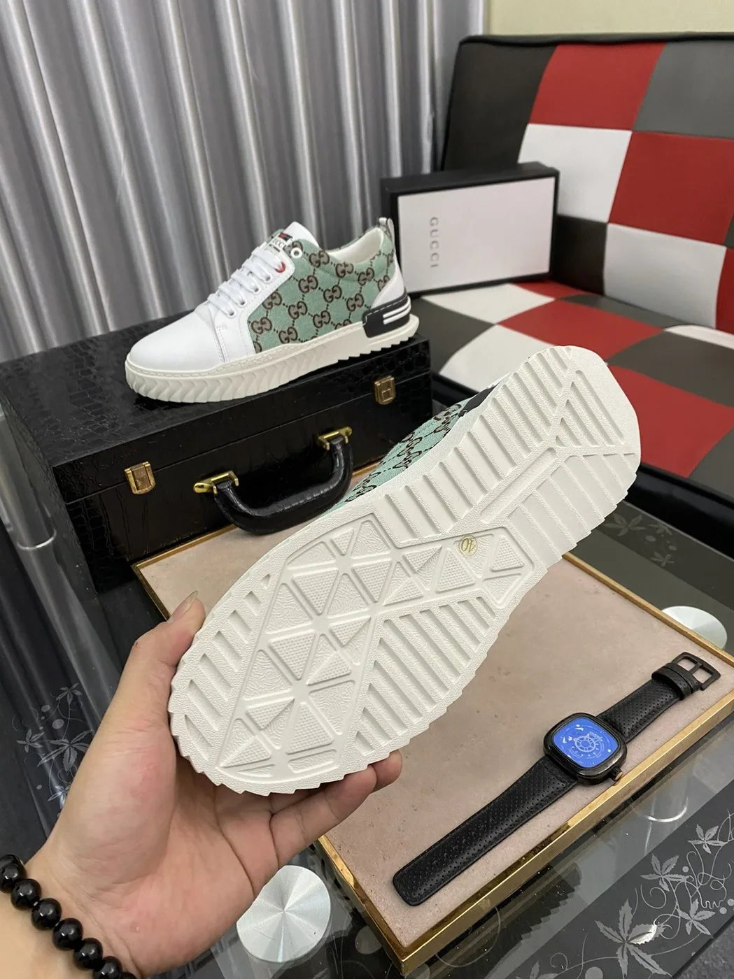 Gucci GG Ace Sneaker Green And White for Men Gucci GG Ace Sneaker Green And White for Men
