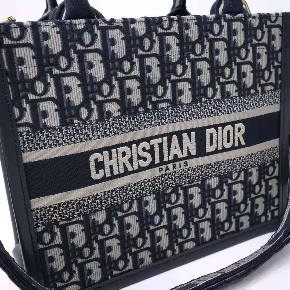 Dior Small Dior Book Tote Blue Dior Oblique Embroidery and Calfskin for Women