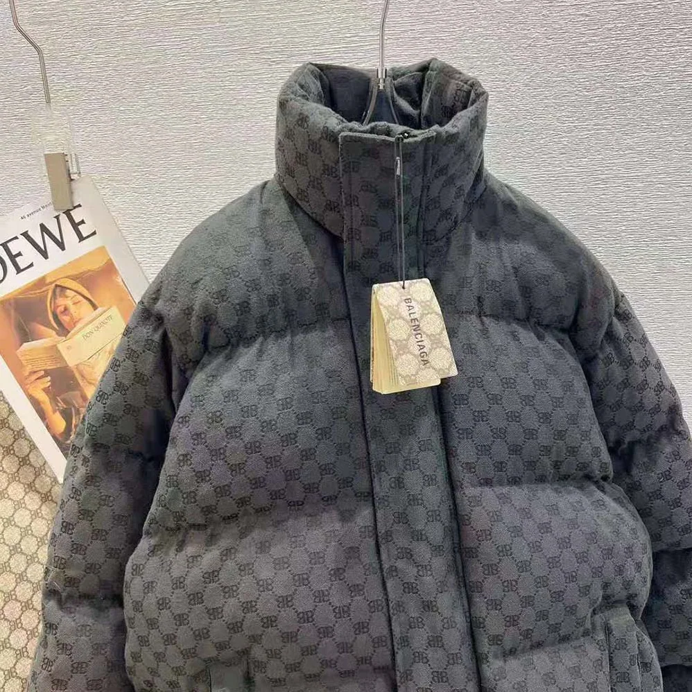 Balenciaga Hacker BB Puffer in Black and Dark Grey Canvas Jacquard for Men