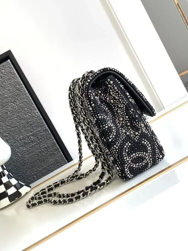 Chanel Paris Double Flap Bag Small Crossbody in Black Silver Hardware