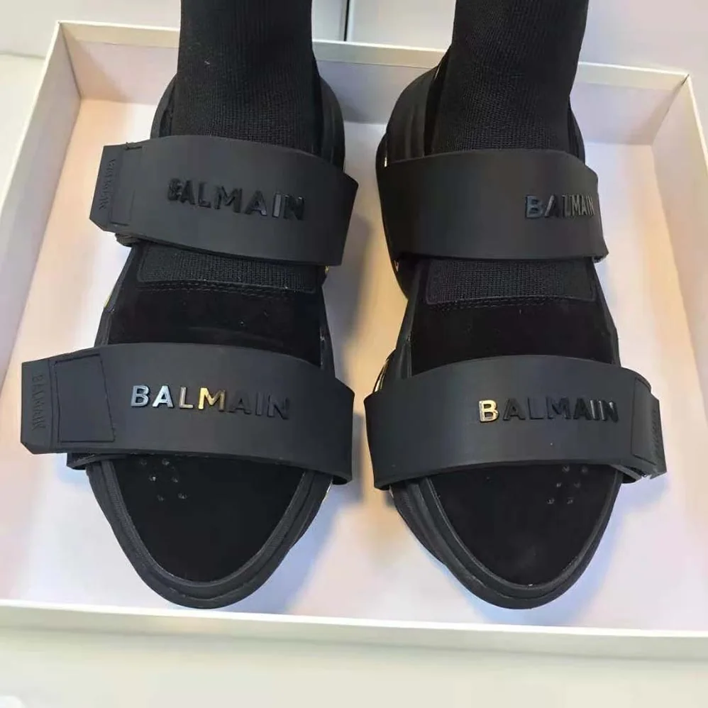 Balmain B-Bold Mesh and Suede High-Top Trainers with Strap for Unisex in Black Balmain B-Bold Mesh and Suede High-Top Trainers with Strap for Unisex in Black