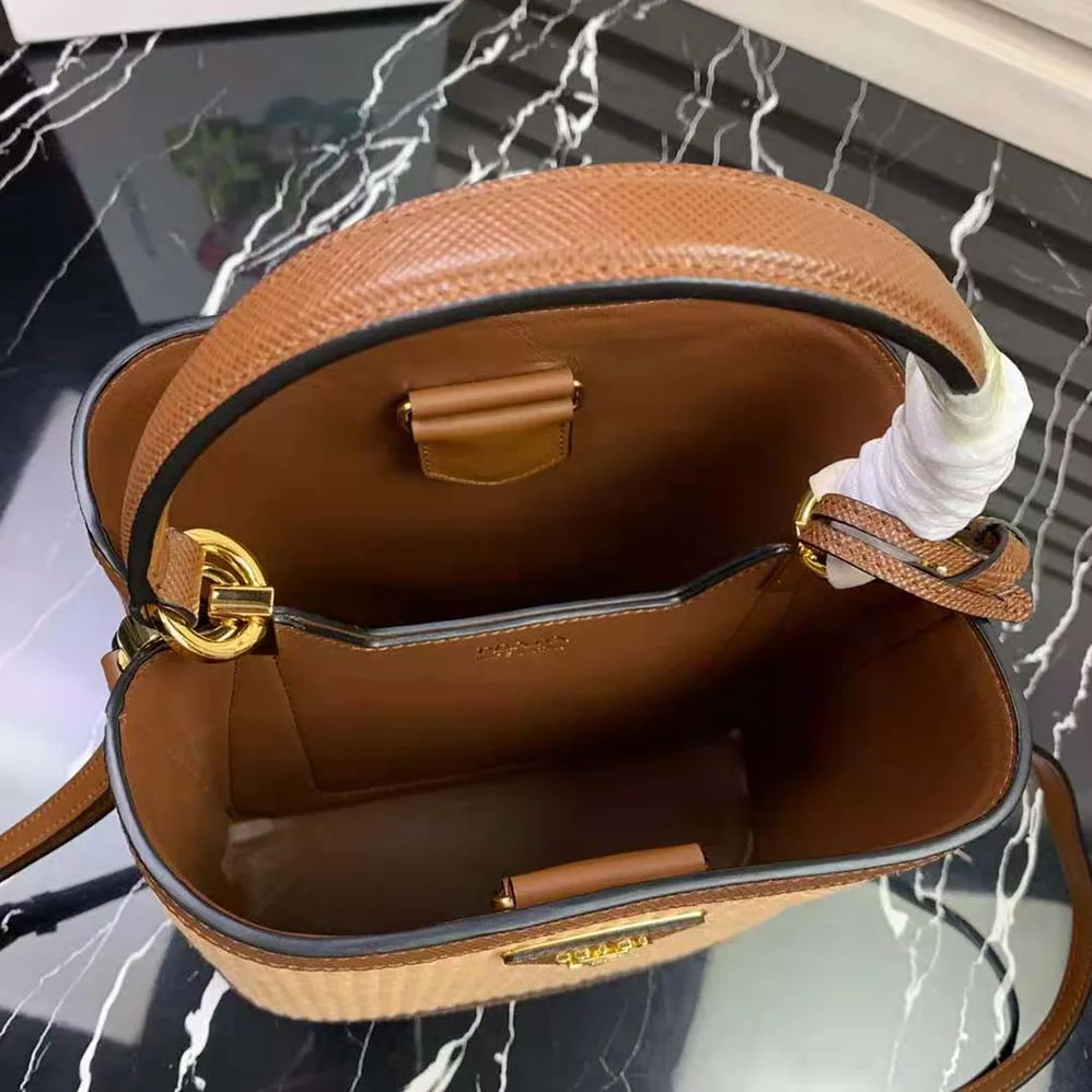 Prada Prada Panier Medium Straw Bag for Women in Brown Prada Prada Panier Medium Straw Bag for Women in Brown