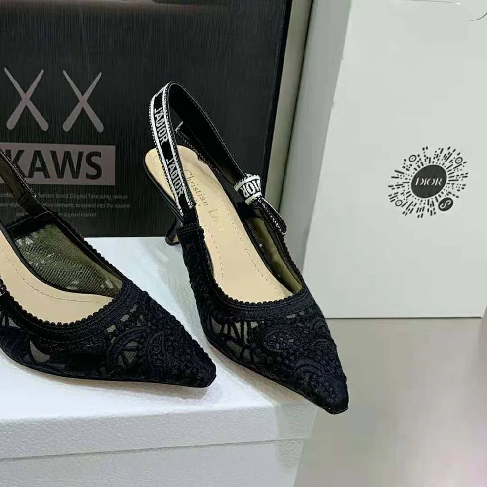 Dior J Sdior Slingback Pump Black Macramé Embroidered Cotton for Women Dior J Sdior Slingback Pump Black Macramé Embroidered Cotton for Women