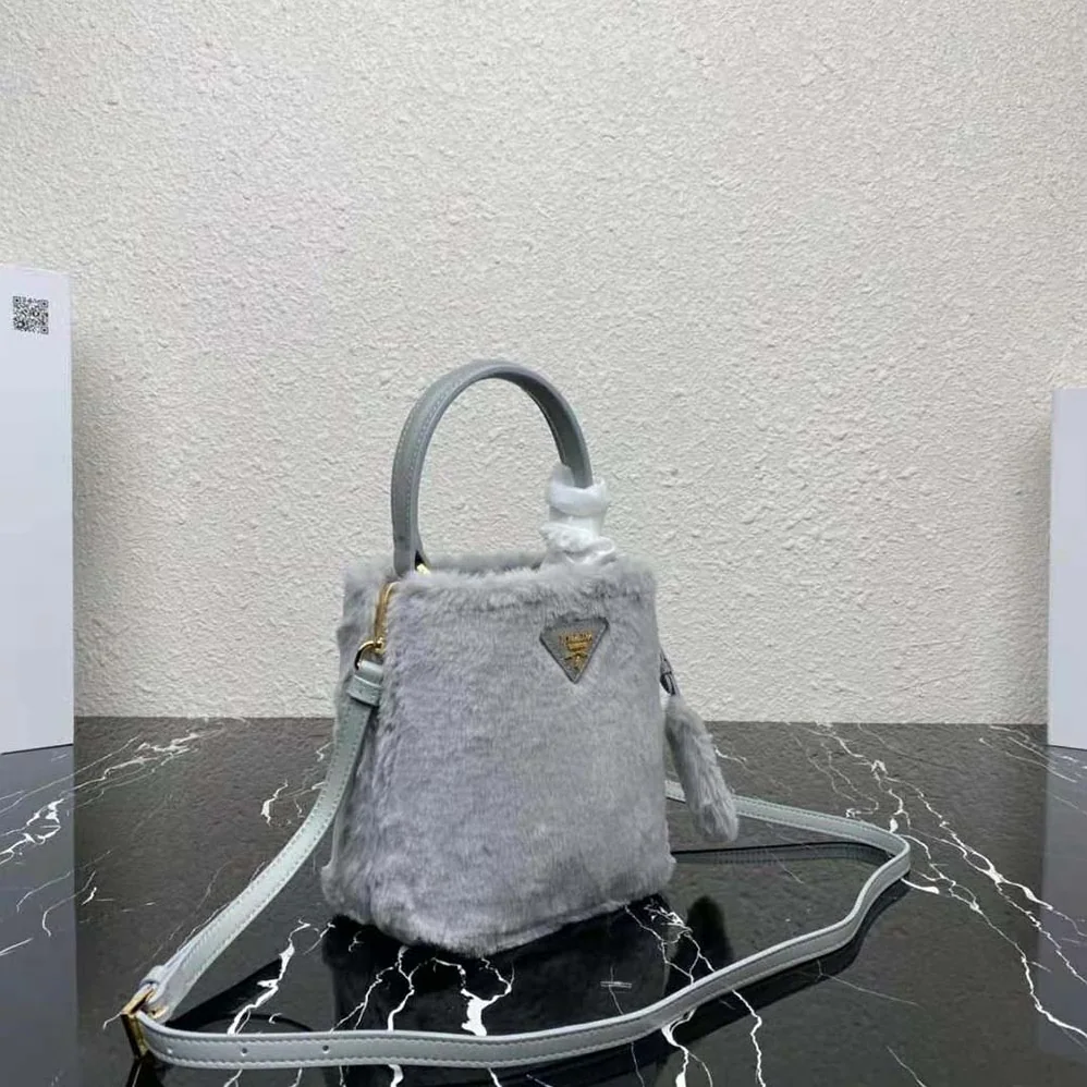 Prada Panier Shearling Mini-Bag for Women in Silver Prada Panier Shearling Mini-Bag for Women in Silver