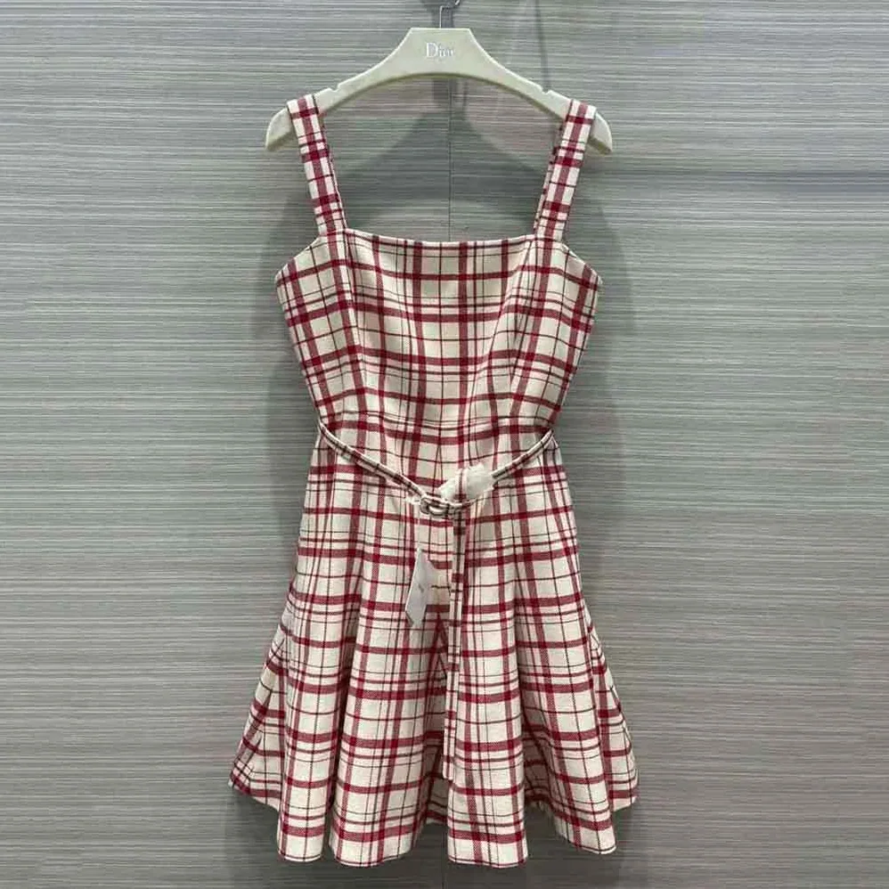 Dior Short Dress Raspberry and White Check n Dior Pop Wool Twill for Women Dior Short Dress Raspberry and White Check n Dior Pop Wool Twill for Women