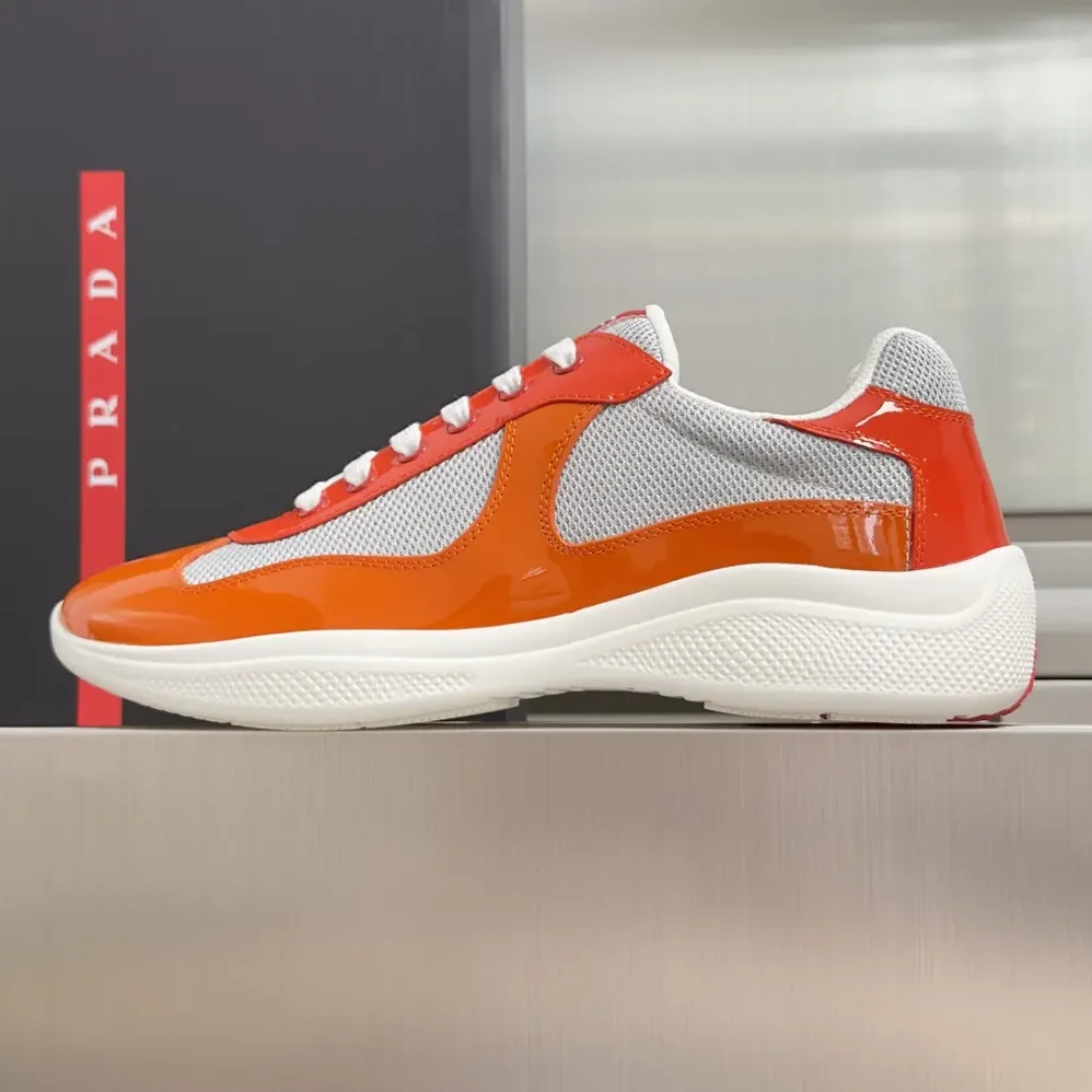 Prada Patent Leather And Technical Fabric Prada America'S Cup Sneakers for Unisex in Orange