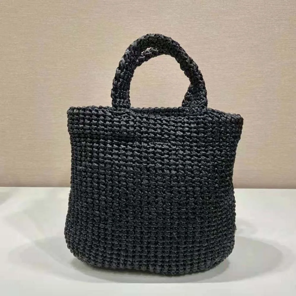 Prada Small Raffia Tote Bag for Women in Black Prada Small Raffia Tote Bag for Women in Black