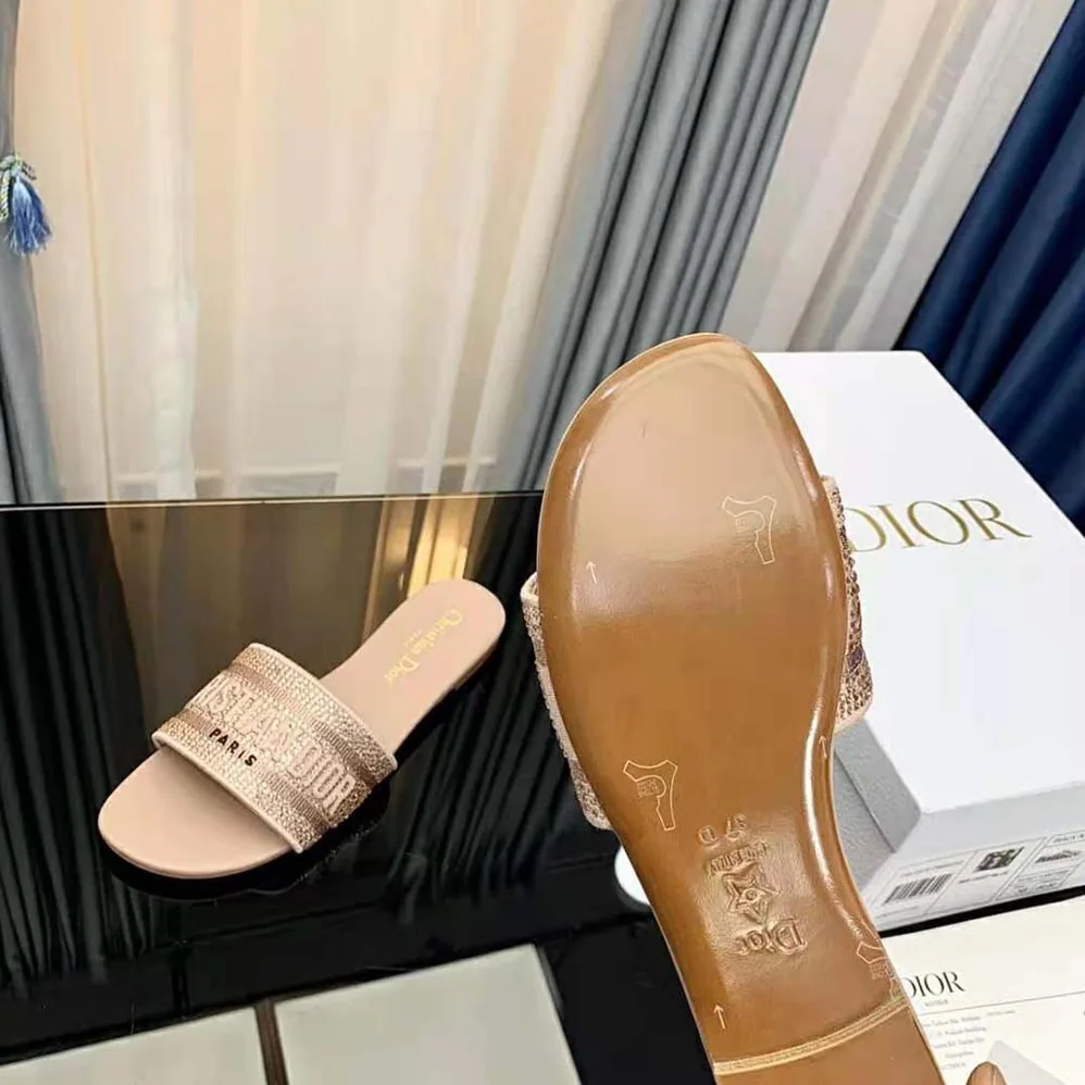 Dior Dway Slide Rose Des Vents Cotton Embroidered with Metallic Thread and Strass for Women