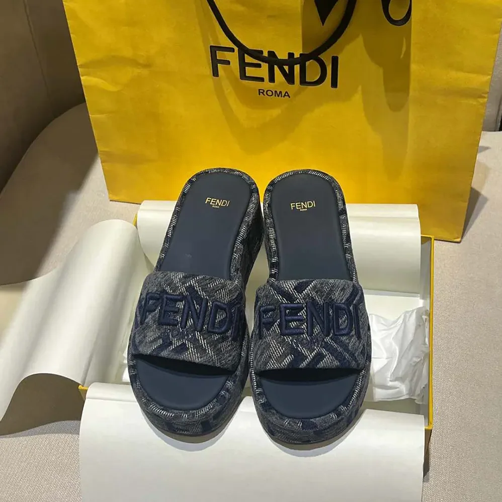 Fendi Sunshine FF Chenille Jacquard Platform Sandals for Women