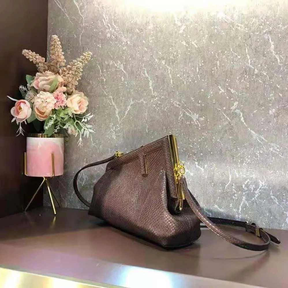 Fendi First Small Dark Brown Python Leather Bag for Women Fendi First Small Dark Brown Python Leather Bag for Women