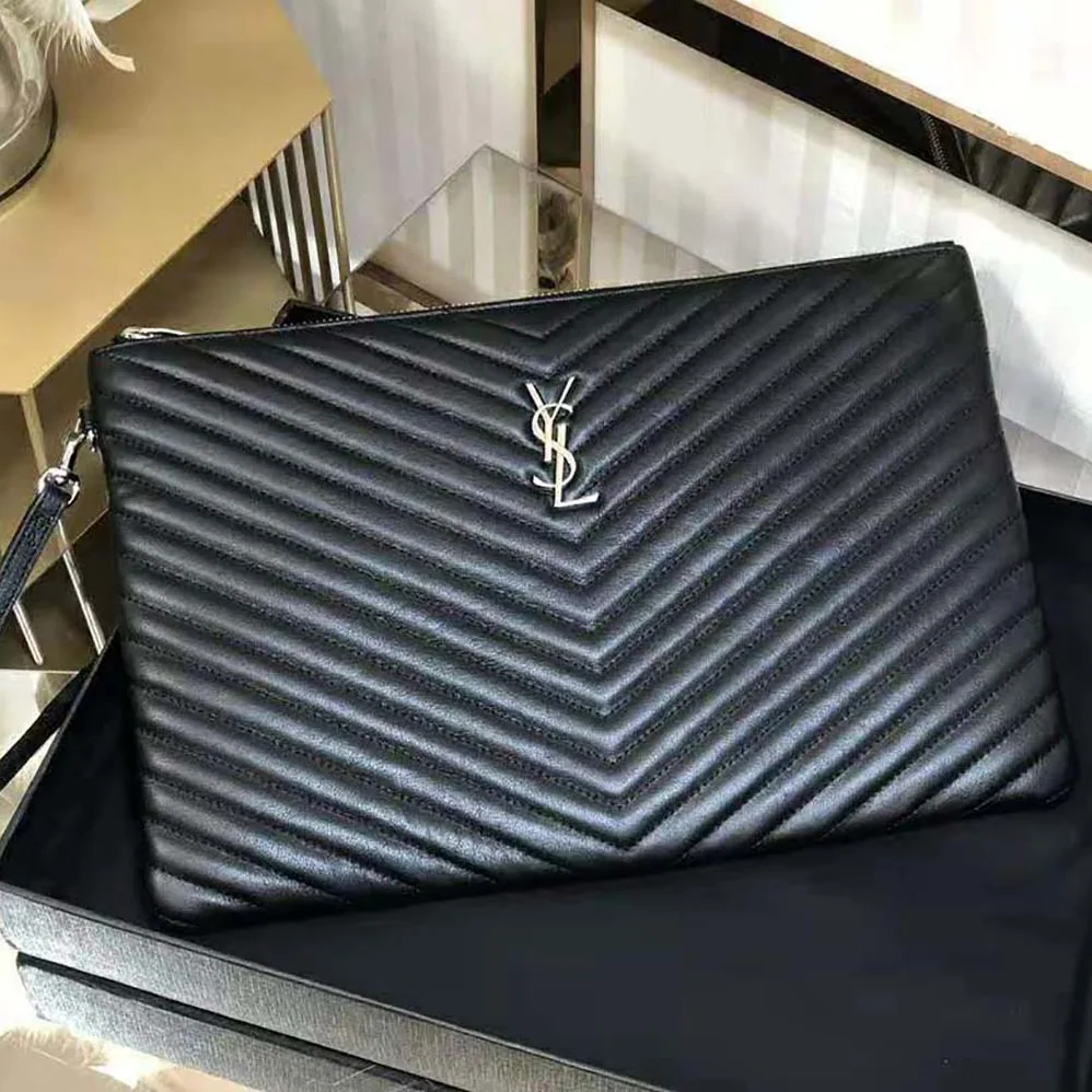 Saint Laurent YSL Monogram Document Holder in Matelasse Leather for Women in Silver Saint Laurent YSL Monogram Document Holder in Matelasse Leather for Women in Silver