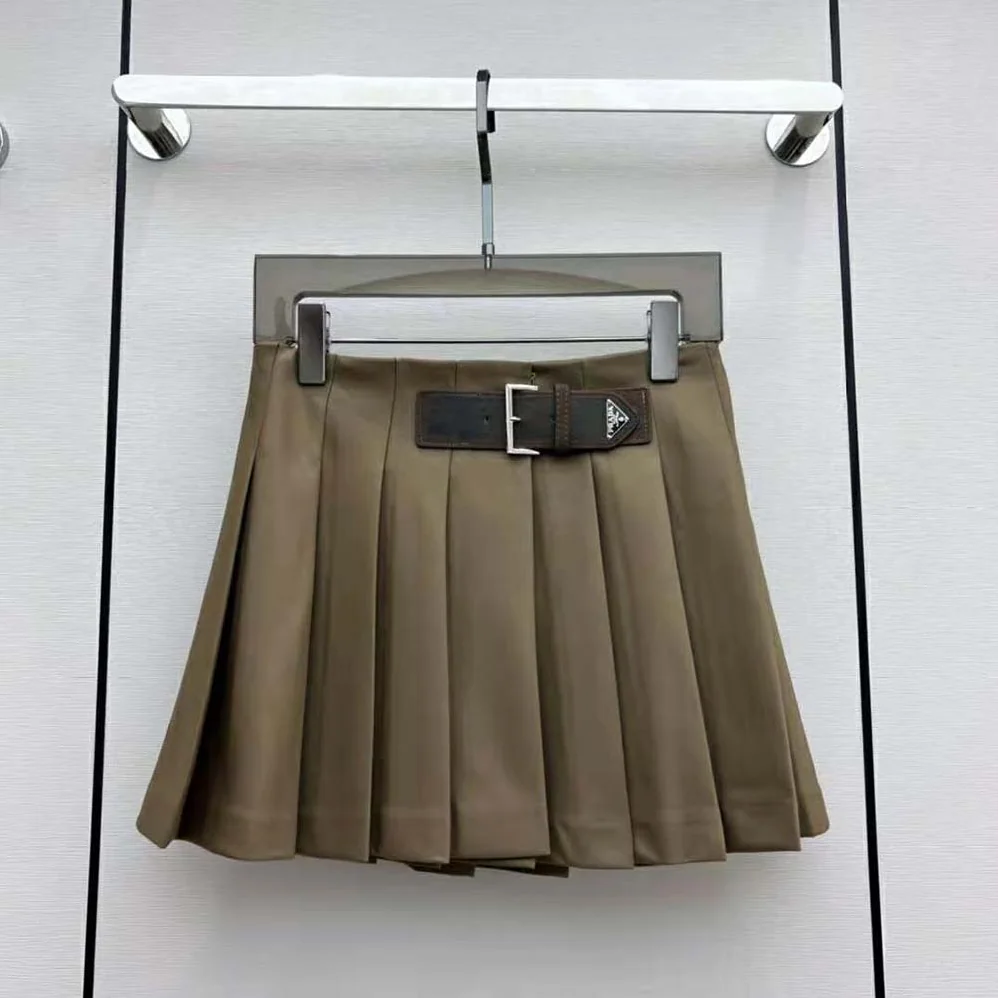 Prada Gabardine Miniskirt with Enameled Metal Triangle Logo for Women