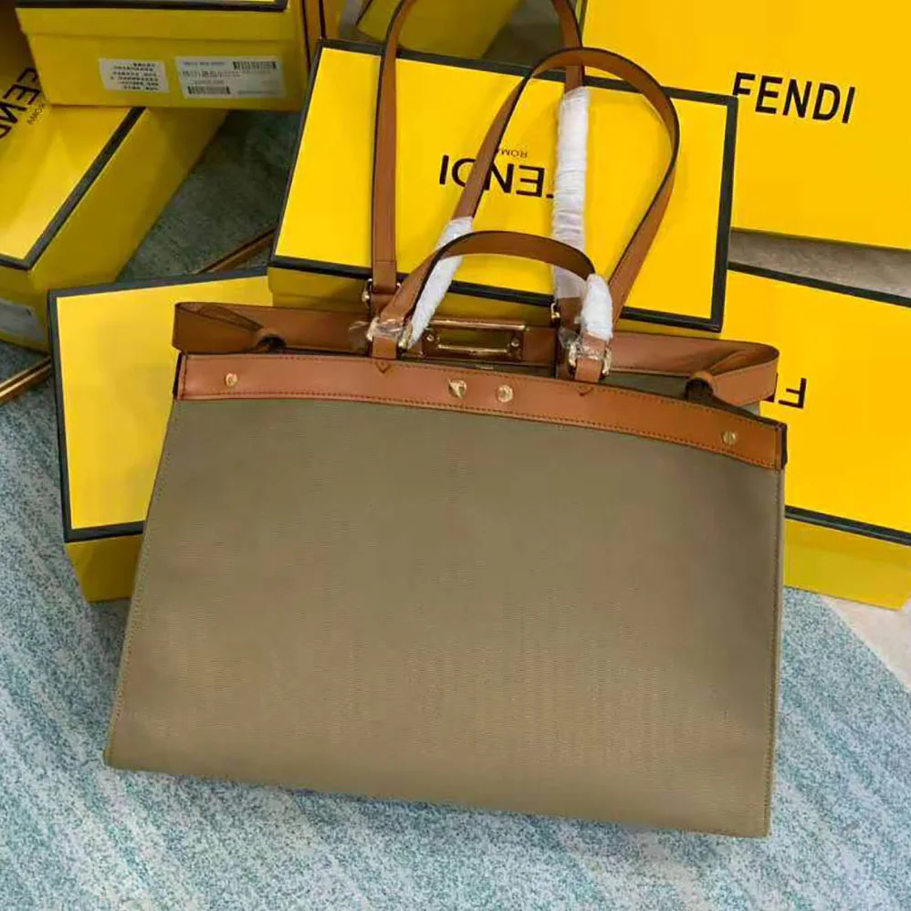 Fendi Peekaboo X for Women in Tote Green Canvas Bag Fendi Peekaboo X for Women in Tote Green Canvas Bag