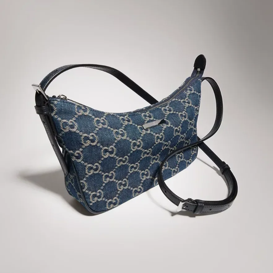 Gucci Lady Lunetta Small Shoulder Bag / Dark Blue Denim Palladium Hardware