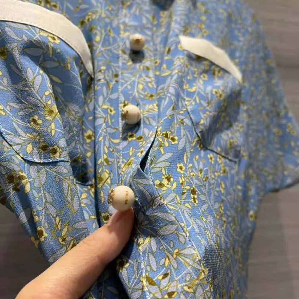 Celine Preppy Dress in Crepe DE Chine for Women in Blue