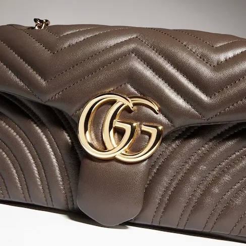 Gucci Marmont Medium Shoulder Bag in Dark Taupe Gold Hardware