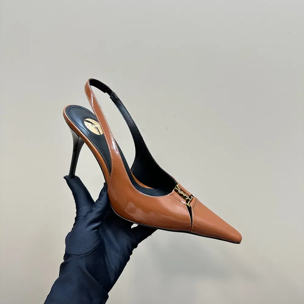 Saint Laurent YSL Babylone Breteuil Slingback Pumps in Smooth Leather for Women in Brown