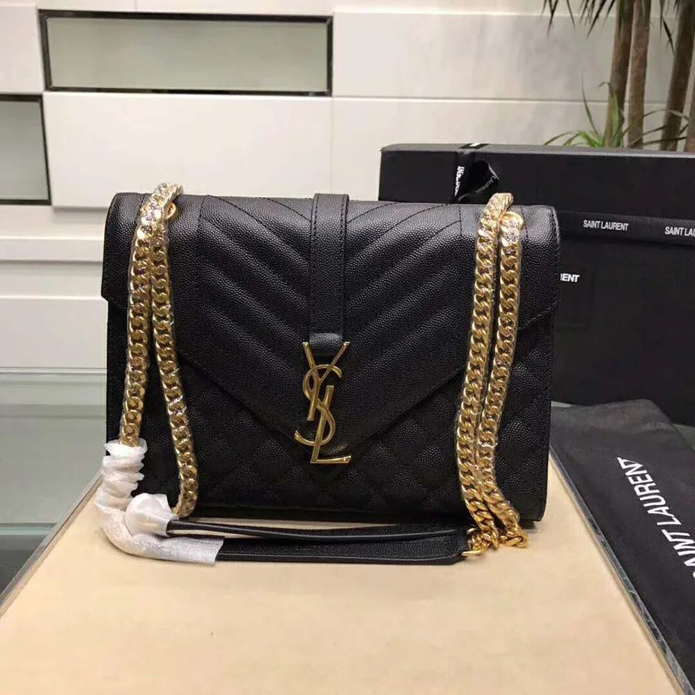 Saint Laurent YSL Envelope Medium Bag Grain De Poudre Embossed for Women