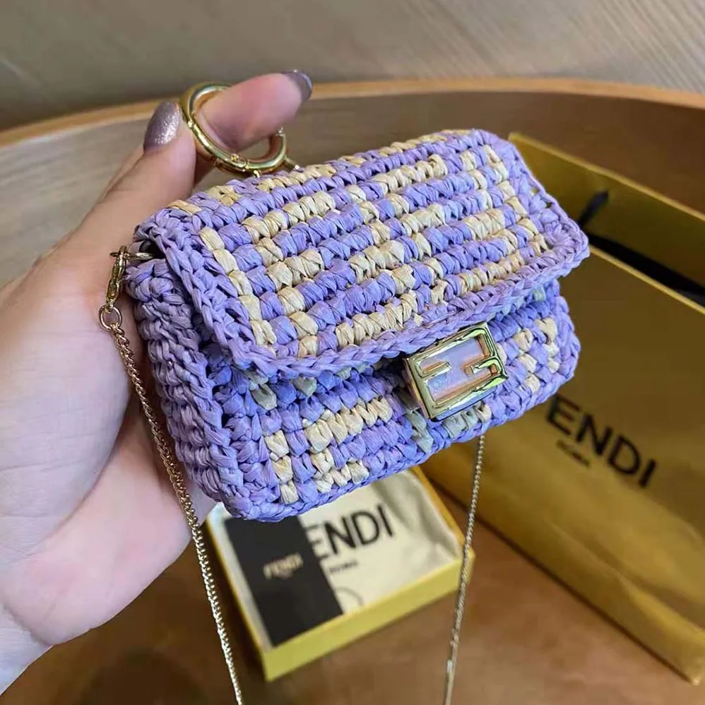 Fendi Nano Baguette Charm Lilac Raffia Charm for Women Fendi Nano Baguette Charm Lilac Raffia Charm for Women
