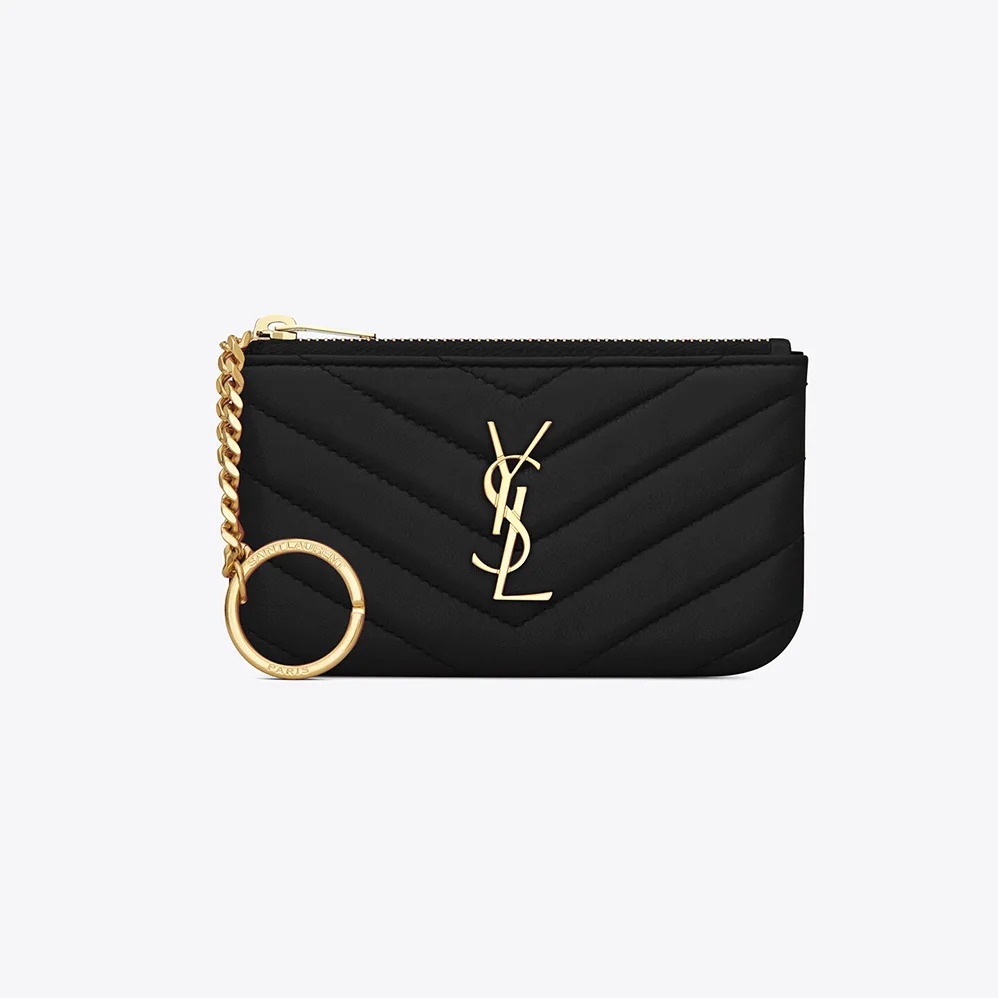 Saint Laurent YSL Monogram Key Pouch in Matelassé Leather for Women