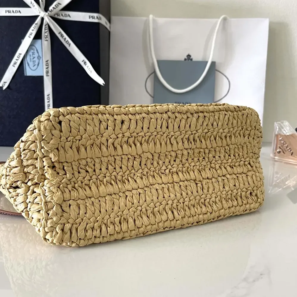 Prada Small Crochet and Leather Tote Bag for Women Prada Small Crochet and Leather Tote Bag for Women