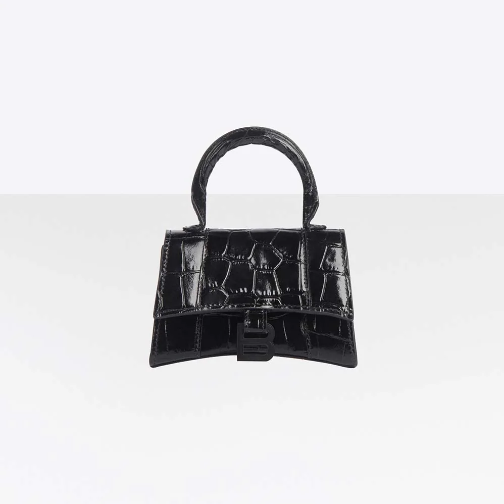 Balenciaga Hourglass Mini Top Handle in Black Shiny Crocodile Embossed Calfskin for Women Balenciaga Hourglass Mini Top Handle in Black Shiny Crocodile Embossed Calfskin for Women