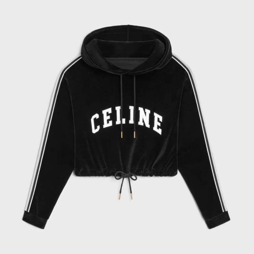 Celine Cropped Hoodie in Velvet Jersey for Women Celine Cropped Hoodie in Velvet Jersey for Women