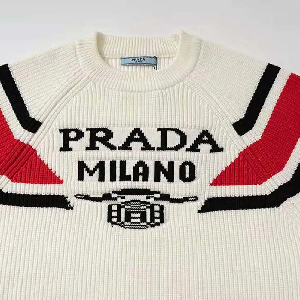 Prada Cashmere Ribbed Knit Sweater with Sleek for Women in White
