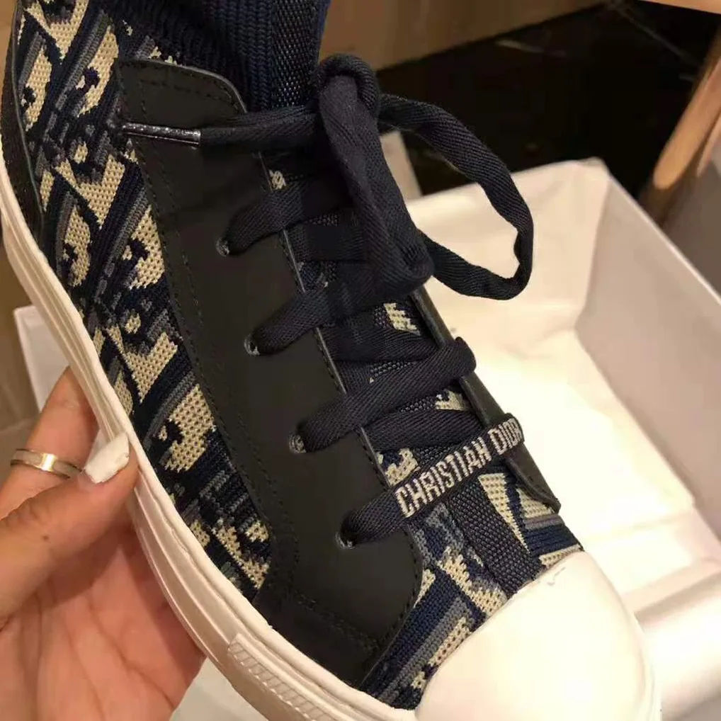 Dior Walk'N'Dior Techincal Knit Oblique Mid-Top Sneaker for Women in Navy