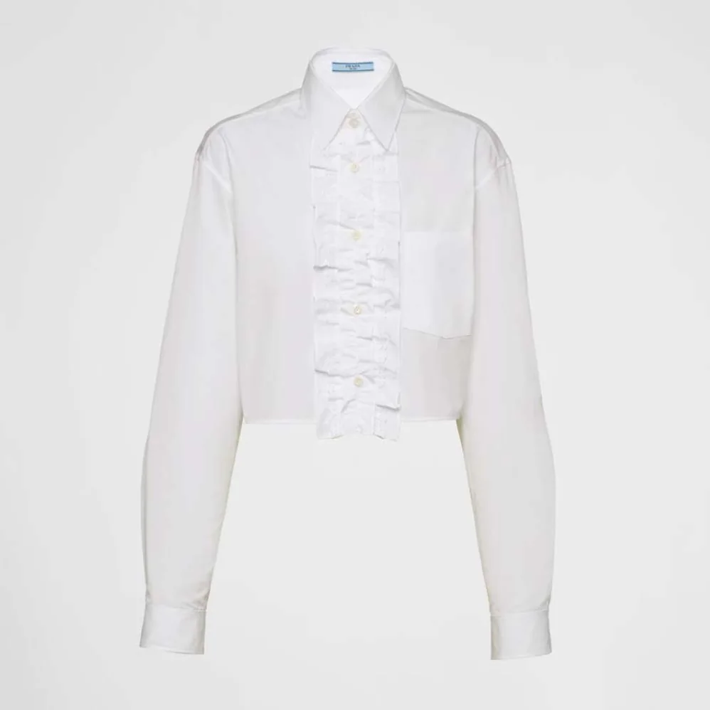 Prada Poplin Shirt with Triangle Logo with Sartorial Label for Women