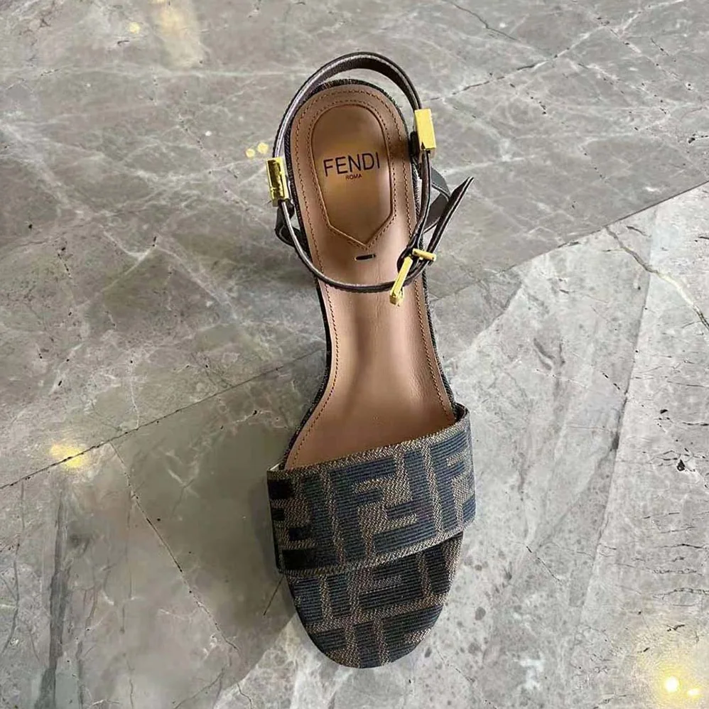 Fendi Delfina Brown Fabric High for Women in heeled Sandals Fendi Delfina Brown Fabric High for Women in heeled Sandals