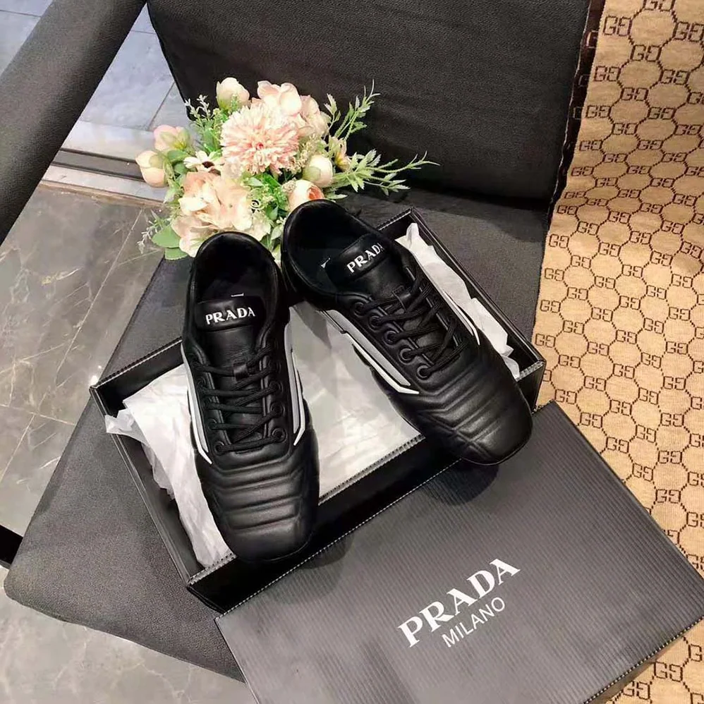 Prada Rev Leather Sneakers for Women in Black Prada Rev Leather Sneakers for Women in Black