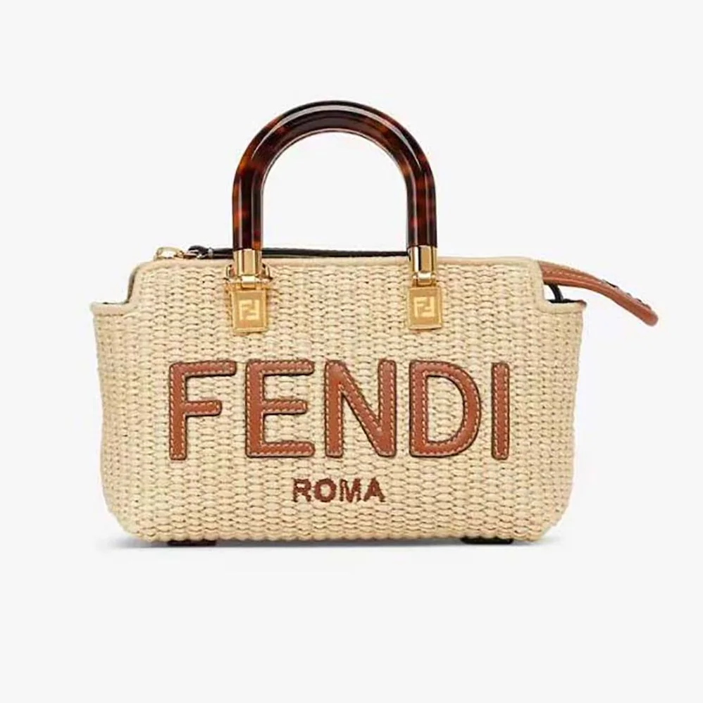 Fendi By The Way Mini Natural Straw Small Boston Bag for Women