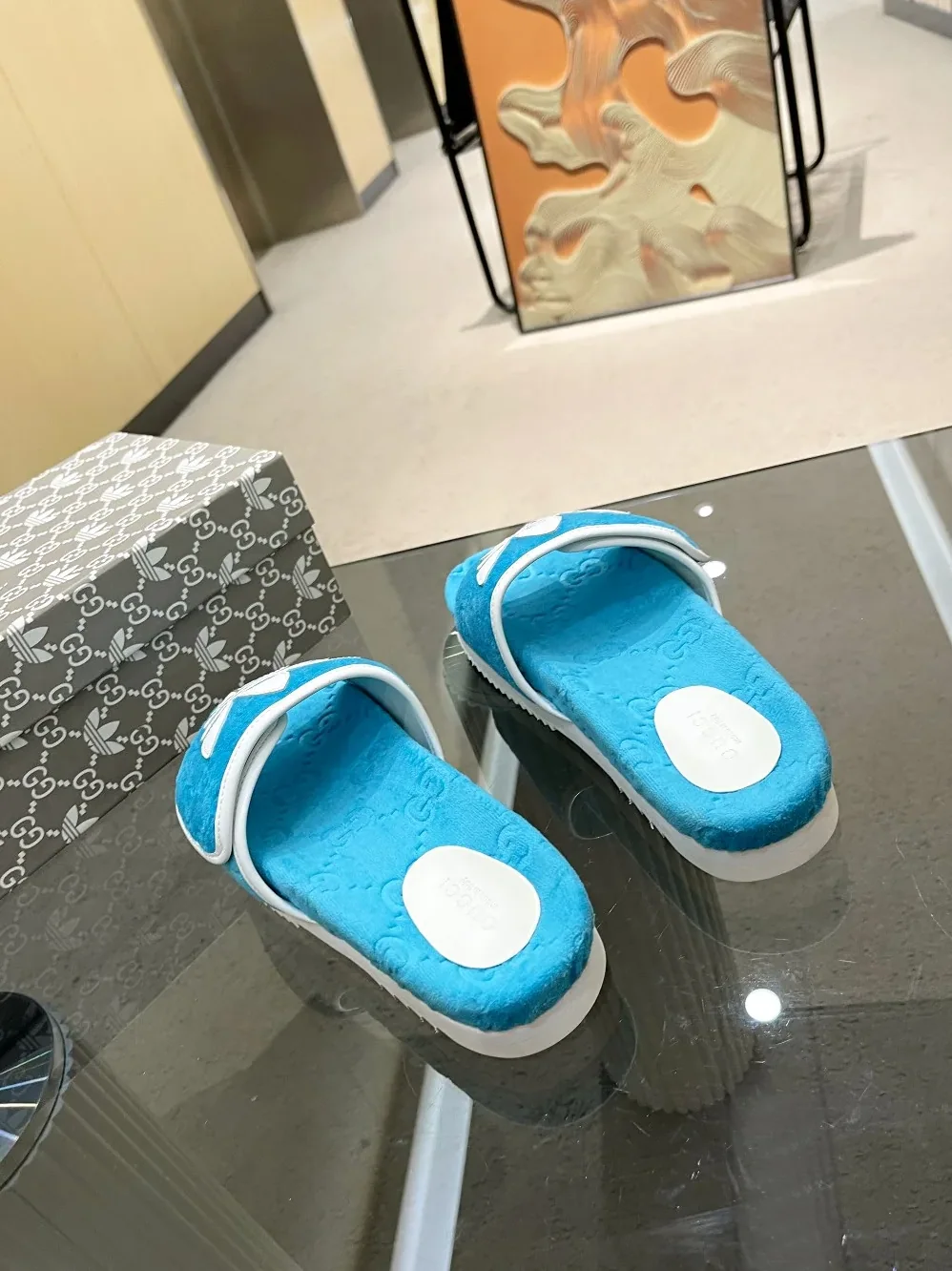 Gucci x Adidas GG Platform Sandal Light Blue for Women