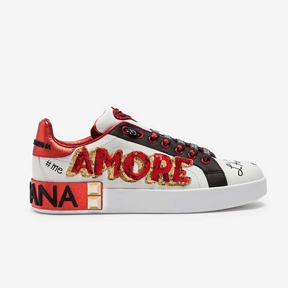 Dolce Gabbana D&G Shoes Portofino Sneakers in Printed Nappa Calfskin with Patch and Applications for Women Dolce Gabbana D&G Shoes Portofino Sneakers in Printed Nappa Calfskin with Patch and Applications for Women