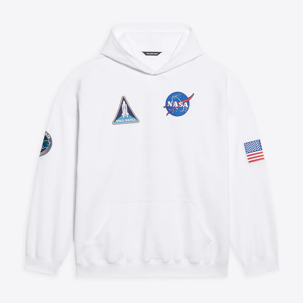 Balenciaga Space Boxy Hoodie in White Medium Fleece for Women Balenciaga Space Boxy Hoodie in White Medium Fleece for Women