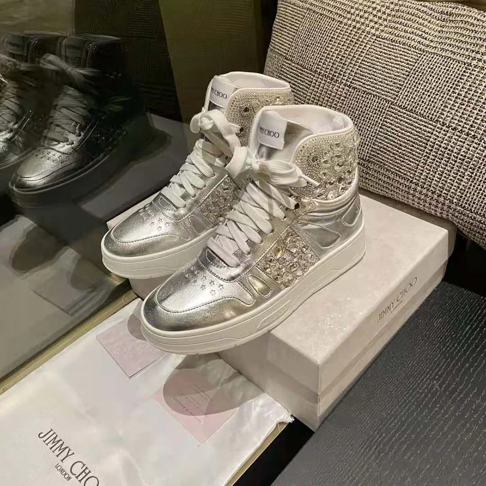 Jimmy Choo Hawaii Hi Top/F Silver Metallic Nappa High for Women in Top Trainers